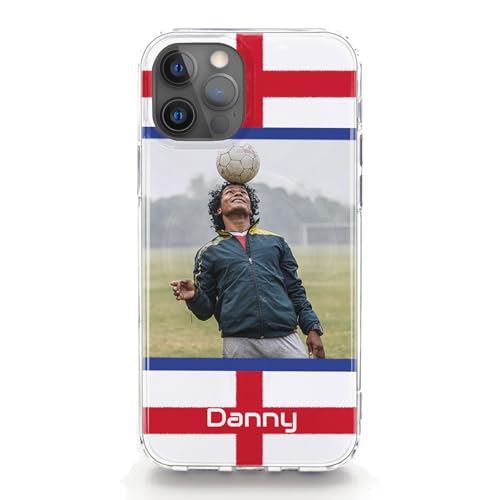 Image of Personalised Phone Case For Apple iPhones, 17, 16, 15, 14, Pro, Max, Mini, Plus 13, 12, 11, X, XS, XR, SE Custom Football England Flag Cover with One Image and Text