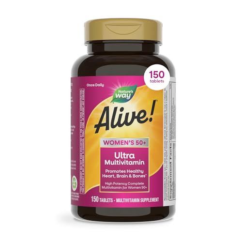 Nature's Way Alive! Ultra Potency Multivitamin for Women 50 Plus, Complete High Potency Formula with Vitamin D3, C, E, Methylated B12, Supports, Heart, Brain, and Bone Health*, 150 Tablets