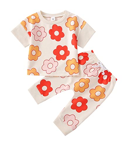 Image of Newborn Infant Baby Girl Clothes Set Sweatshirts Tops Pants Toddler Girl Outfits Gifts 3 6 9 12 18 24 Months (V-flower,6-12 Months)