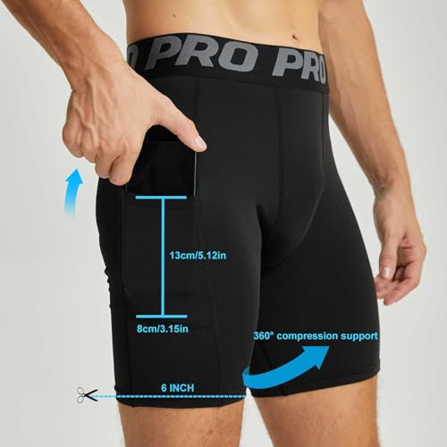 LNFINTDO 2 Pack Mens Compression Shorts with Phone Pocket Gym Running Sports Underwear Base Layer Shorts Quick-Drying Workout Cycling Rugby Shorts - Image 4