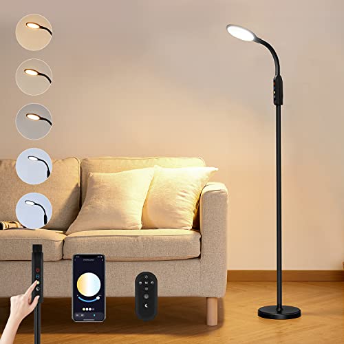 Ipartsexpert Floor Lamp For Living Room,10W/1200Lm Smart Led Modern Light 3 Color Temperatures Super Bright -Tall Standing Pole Light With Remote & Touch Control For Bed Room,Office (Black) #TOP30