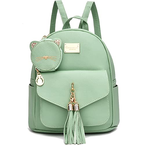 Mini sac à dos tendance vert en cuir pour fille ado et femme avec petite pochette
