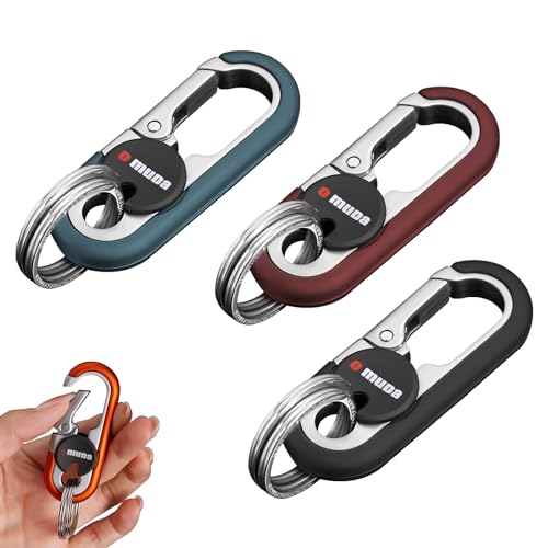 Image of Key Chains Men, 2024 Car Key Chain for Men, Anti-Loss Keychain with Double Keyrings, Quick Release Key Chain (3pcs,Black+Brown+Green)
