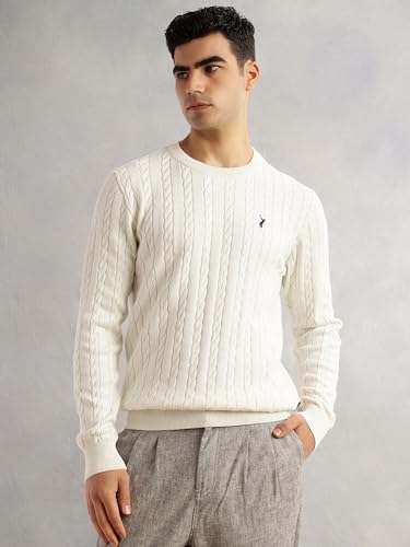 Image of Thomas Scott Men's | Regular Fit | Long Sleeves | Round Neck | Self Design | 100% Cotton | Knitted | Pullover | Sweater