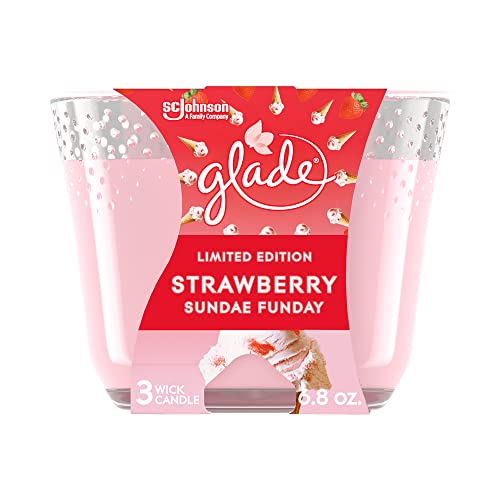 Glade Candle Strawberry Sundae Funday, Fragrance Candle Infused with Essential Oils, Air Freshener Candle, 3-Wick Candle, 6.8 Oz