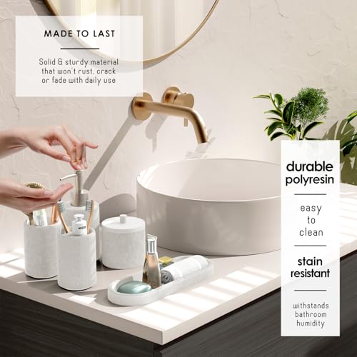 Clara Clark Bathroom Set - White Bathroom Accessories Set, 24PC Bathroom Accessory Set, Bathroom Sets with Shower Curtain Set, Adhesive Corner Shower Caddy Hanging & Soap Dispenser by Clara Clark - Image 3