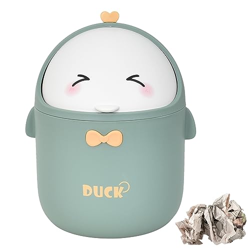 Mini Desktop Trash Bin, Small Wastebasket Bin with Lid, Mini Little Cute Chicken Trash Bin, Mini Portable Table Dustbin, for Home Office Kitchen Vanity Tabletop Bedroom Bathroom, 11*11*18.5cm (green)