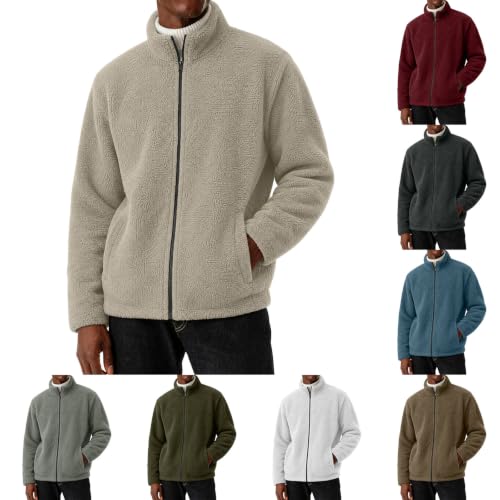 Ssuyeuri Mens Sherpa Fleece Jacket Stand Collar Zip Up Warm Winter Coats - image 1
