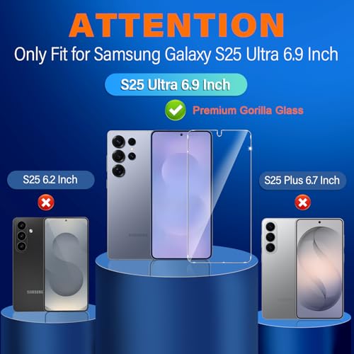 Image of 3 Pack for Samsung Galaxy S25 Ultra Screen Protector Tempered Glass + 3 Pack Camera Lens Protector, Military Grade Shatterproof, 9H Hardness, Fingerprint Unlock,Case Friendly 6.9 Inch
