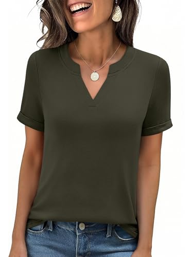 Image of ANRABESS Womens Short Sleeve V Neck Tops Summer Casual T-Shirts Blouses 2026 Spring Trendy Beach Vacation Clothes