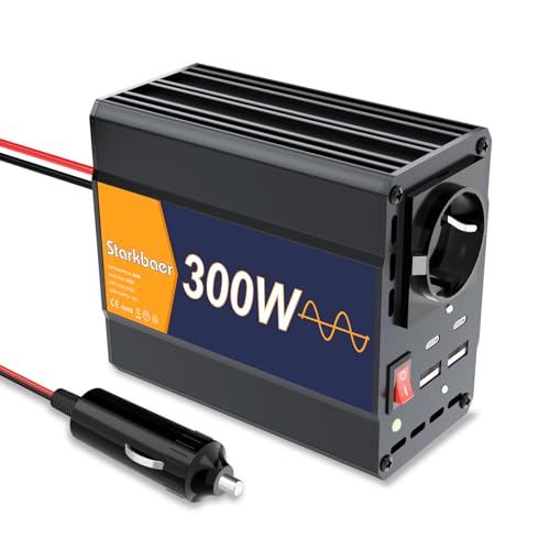 Starkbaer 300 W/600 W convertisseur 12V 220V Pur Sinus, transformateur 220V 12V, convertisseur onduleur Voiture, 4 Ports USB et 1 Prise...