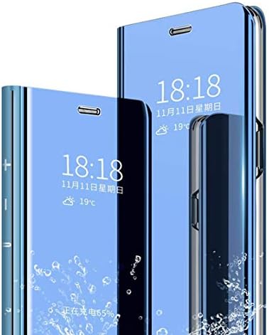 LANYOS Compatible Samsung Galaxy S8 Plus Flip Case，Full Body Protection Translucent Electroplate Plating S-View Mirror Cover Built in Kickstand (Blue)