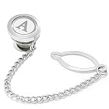 Dannyshi Mens tie pins with Chain Round Silver Wedding Business Initials A-Z tie Clip Gift (A)