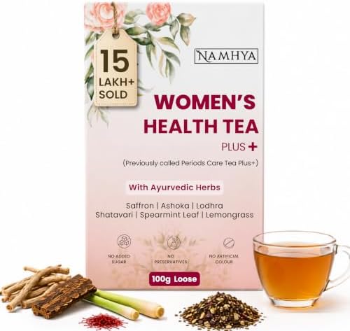 NAMHYA PCOS PCOD Green Tea (with Shatavari, Ashoka) with Natural Ayurvedic Herbs for Harmonal Balance and Better Period Cycle 3.53 oz (100 Grams) (Unflavoured) (Unflavoured)