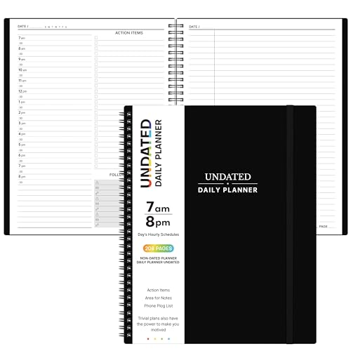 Daily Planner Undated - Spiral Appointment Planners, 208 Pages, 8.8