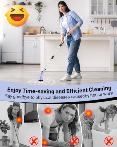 Image of Shower Scrubber with Long Handle, Shower Cleaner Brush with 8 Floor Machine Pads, Cordless Electric Spin Scrubber for Cleaning with 2 Speed, Cleaning Supplies for Bathroom Bathtub Kitchen Floor Toilet