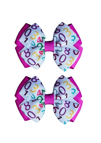 MeiMei Multicolour Numbers Maths Pattern 3.25 Inch Grosgrain Ribbon Hair Bow, Slide Barrettes Alligator Hair Clips, Handmade Grils Hair Accessories, 2 Pieces (Numbers 1, BTF25, Clips) - View 4