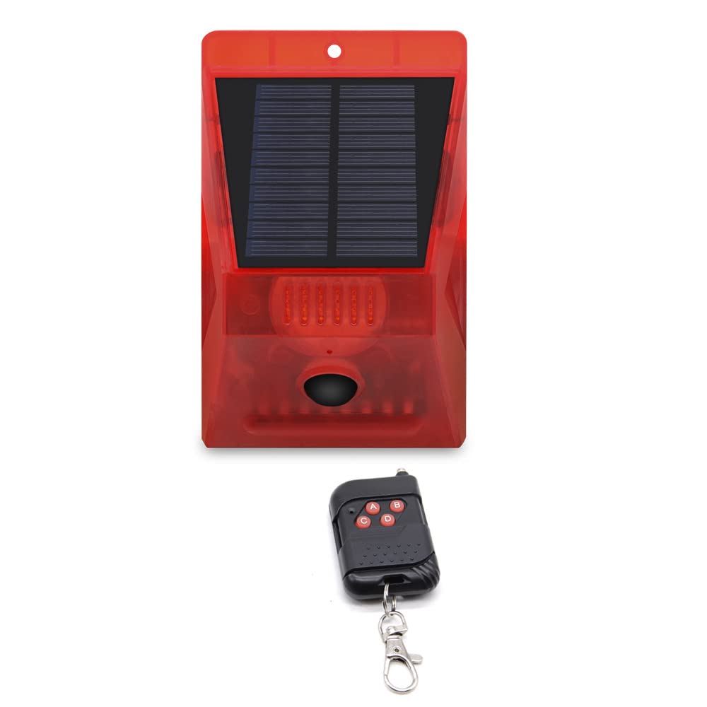 ThreeH Luz Solar de Alarma con Detector de Movimiento para Exteriores IP65 Resistente al Agua 129dB Sonido Luz de Sirena 4 Modos de Trabajo Luz Estroboscópica con Mando a Distancia