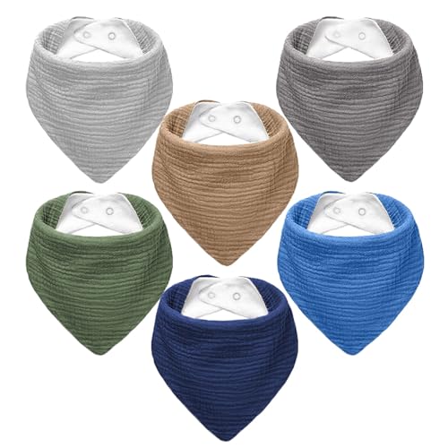 Nisxabebe KSJ-6 PACK-BOYS Muslin Baby Bibs, 6 Pack, Baby Bandana Drool Bibs 100% Cotton cover