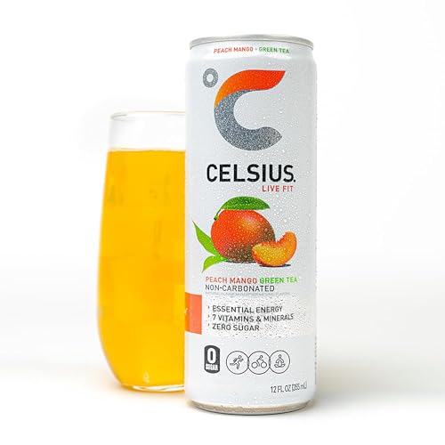 Image of CELSIUS Fizz Free Peach Mango Green Tea, Sugar Free Energy Drink, 12 Fl Oz (Pack of 4)