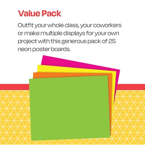 Image of School Smart Poster Board Paper, Neon, Assorted Colors, 12 pt Thick, For Posters, Signs, Crafts, Displays, Classroom Projects, 11 x 14 Inches, 25 Pack