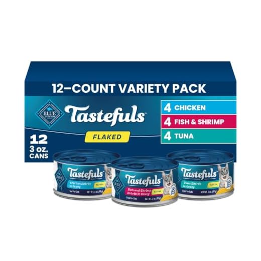 Blue Buffalo Tastefuls Natural Flaked Wet Cat Food Variety Pack, Tuna, Chicken, Fish & Shrimp Entrées in Gravy 3-oz Cans (12 Count - 4 of Each Flavor)