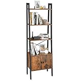 VASAGLE Shelf Ladder, Bookcase, Storage Shelf with Cupboard, 4 Tiers, Stable Steel Frame, Living Room, Bedroom, Office, 56 x 34 x 173 cm, Industrial Style, Rustic Brown LLS47BX