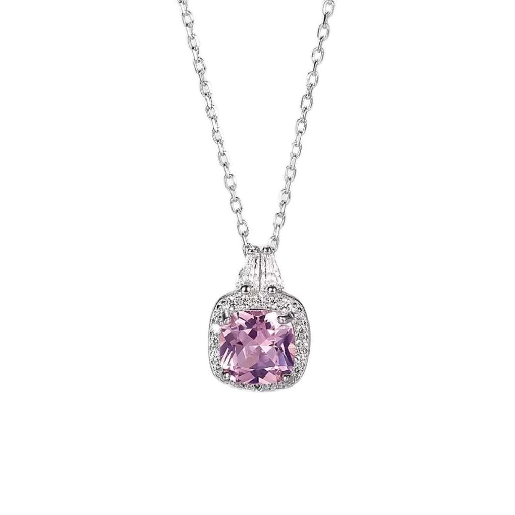 Collana con Ciondolo Lungo Quadrato Rotondo Gioielli con Pietre preziose Rosa per Le Donne Collane in Argento Sterling Regali di Natale