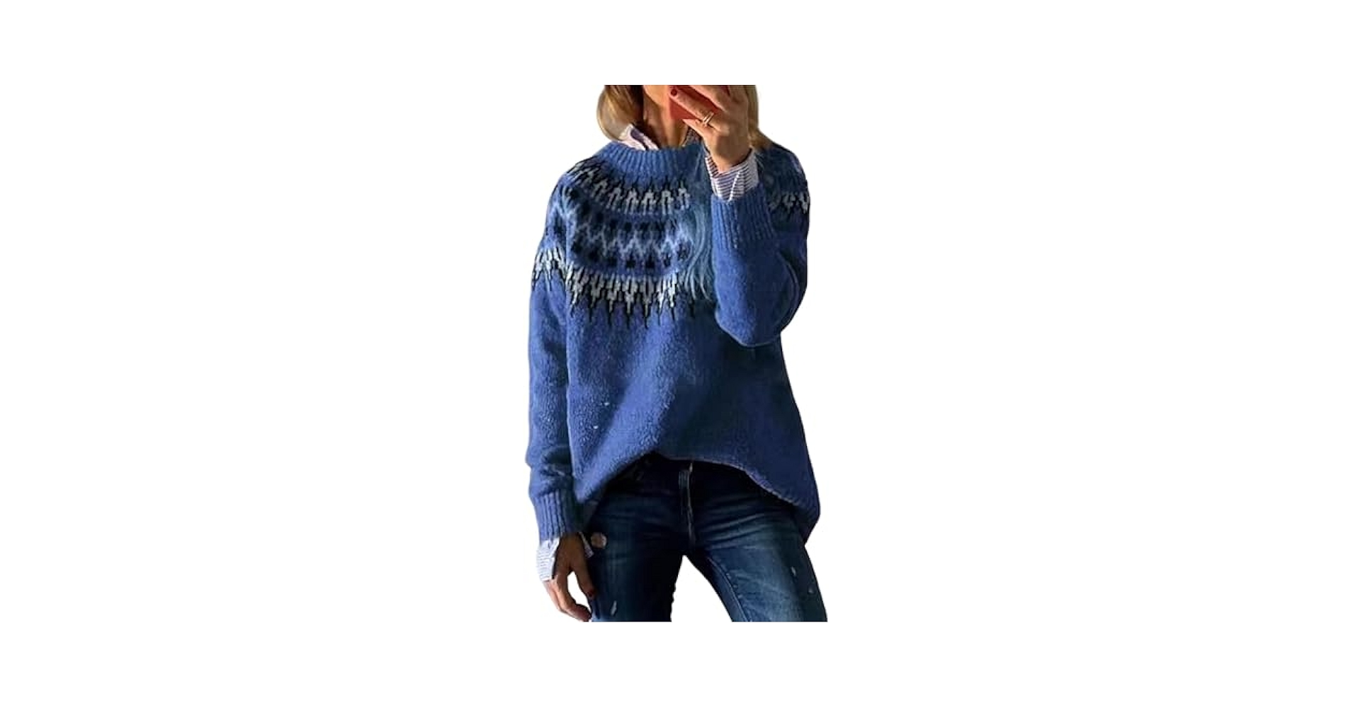 【ANGLAN】Fair Isle Jacquard Knit Fair Isle Yoke Sweater (Knit) – Lion Brand Yarn