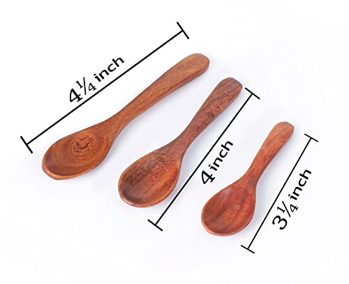 Tiny Acacia Wood Nesting Square Set 3 Serving Bowl 3¾”, 2¾”, 2⅛” Small 3 Wooden Spoon Mix Size Stackable Little Dish For Prep Salt Pepper Mustard Wasabi Dip Sauce Salsa Nut Tableware Wooden Nest Bowl #TOP3