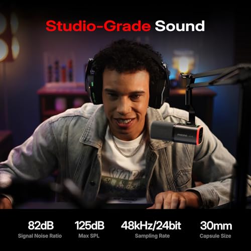 Image of MAONO PD100W Wireless Dynamic Desktop Microphone for iPhone, Android & PC | USB-C & Lightning Receivers, Noise Reduction, RGB Lighting, Plug & Play for Podcasting,Gaming, Streaming and Content Creation
