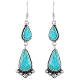 Turquoise Earrings 925 Sterling Silver & Genuine Turquoise (Select style) (Western Dangles)