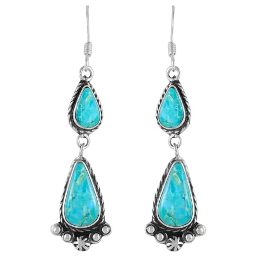 Turquoise Earrings 925 Sterling Silver & Genuine Gemstones (Select style) (Western Dangles)