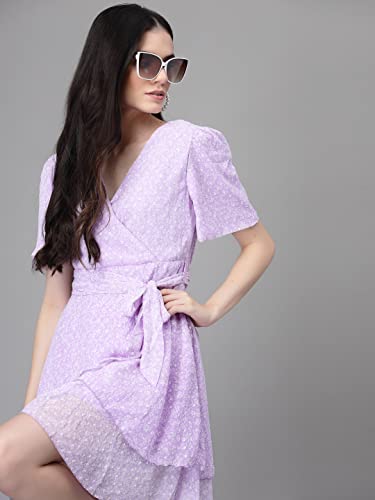 Image of Global Republic Floral Print Cotton V-Neck Half Sleeve Dress for Women