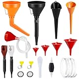 Seconero 13 Stück EinfüLltrichter Set, Kunststoff-Öltrichter mit Langem Hals, Trichter Auto mit Schlauch und Handpumpe Umfüllpumpe, Rechtwinkliges Flexibles Trichter Set für Werkstatt Öl Saufen Benzin