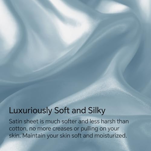 BEDELITE Satin Sheets Twin XL Size Bed Set, Light Blue, 3 Pieces by BEDELITE - Used condition - Image 3