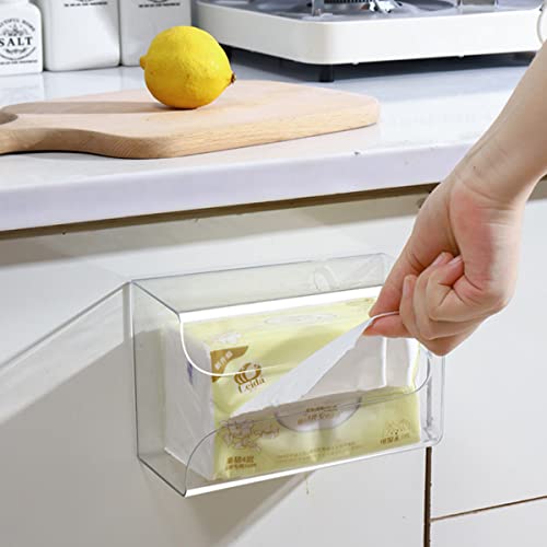 Clear Tissue Box Wall Mounted Tissue Holder Toilet Paper Storage Box Hanging Tissue Box Rack Storage Dispenser Suitable for Bathroom Kitchen Toilet Bedroom Living Room Rectangular