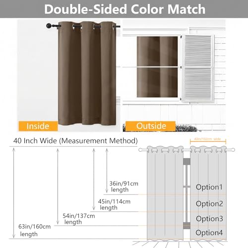 Image of Simplebrand Brown Room Darkening Curtains for Bedroom 63 Inch Length 2 Panels Set, Thermal Insulated Energy Saving Curtains for Kids Room, Grommet Solid Nursery Window Treatment Drapes, W40 x L63