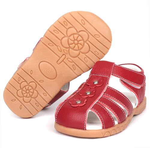 Image of Femizee Toddler Girls Leather Dress Sandals with Adjustable Strap | Toddler /Little Kids, Leather upper, Cushioned footbed, Hook-and-loop, Flexible Sole, Dressy summer occasions, Princess-style