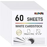 Koogel 60 Sheets White Cardstock, 12 x 12 White Blank Craft Paper, Printer Paper for Painting Invitations Card Making, Back to School Supplies, 70LB/180GSM