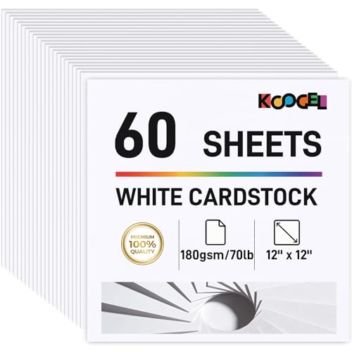 Koogel 60 Sheets White Cardstock, 12 x 12 White Blank Craft Paper, Printer Paper for Painting