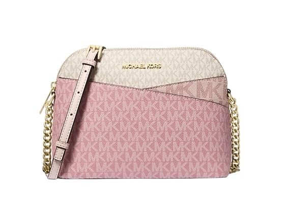 Bolsa transversal Michael Kors Jet Set para viagem média com logotipo de assinatura e bloco de cores, Blush em pó multi, Medium