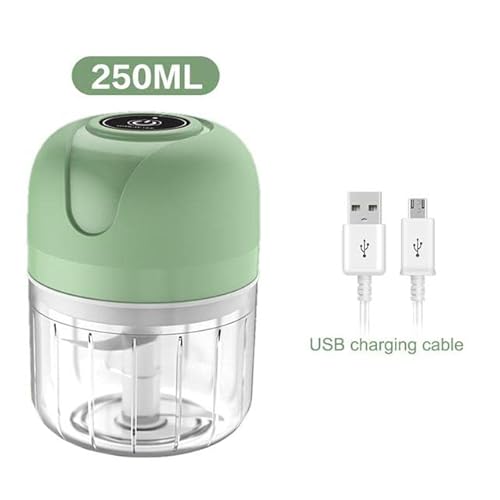 Mini processador elétrico de alimentos portátil com 3 peças de aço inox usb 250 ml bivolt (Verde)