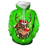 Sudadera con capucha para hombre, divertido 3D, suéter navideño Merry Christmas, suéter de Papá Noel, manga larga, sudadera para niños, sudadera de invierno cómoda, verde, S