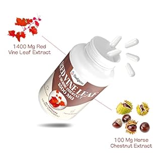 Basigano Red Vine Leaf & Horse Chestnut Extract Capsule Supplements (Vitis Vinifera) 1500mg -Premium Extract for Healthy Veins, Circulation, Heart, Skin (1 Pack)