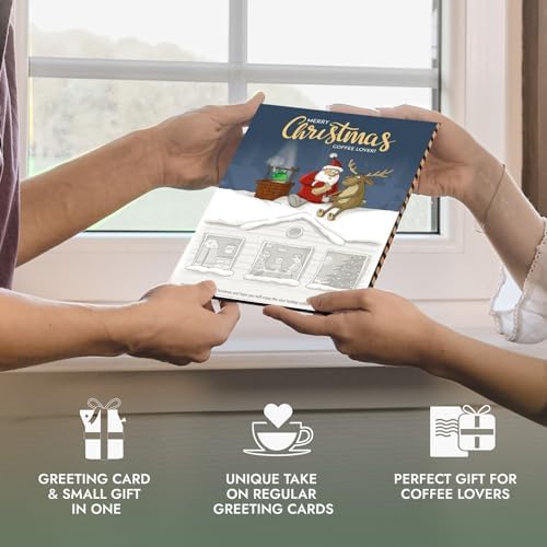 Christmas Greeting Cards for Coffee Lovers – Includes 3 Premium Coffee Brewers with Gourmet Coffees of The World | Unique & Unusual Hamper Style Letterbox Gift Idea for Men & Women