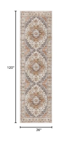 Madane Hallway Rug 3x10, Kitchen Rugs Washable Entryway Rug Vintage Kitchen Runners Non Slip Indoor Area Rug Farmhouse Carpet Runner for Bathroom Living Room Bedroom, Turmeric/Grey