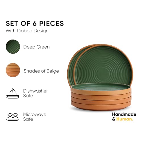 Image of Shay Ceramic Dinner Plates Set, 6 Pieces, Klay Green Series | Matte Finish | Premium Stoneware | Porcelain Plates | Set of 6 Plates for Dinner (Klay Dinner Plates - Green)