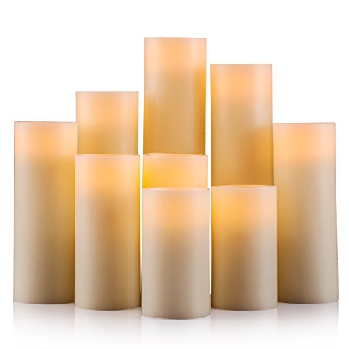 Onlyhome Flameless Candles, Battery Operated Real Wax Pillar LED Candle, Ivory Color, Set of 9 (D 2.2
