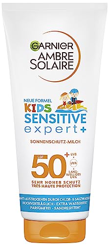Garnier Kids Sun Lotion SPF 50+, Sun Cream Children with Very High Sun Protection, Sensitive Expert+, Ambre Solaire, 200 ml